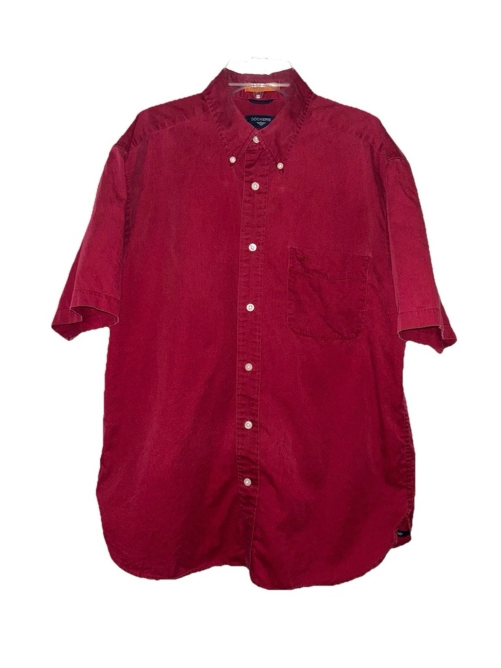 Vtg 90s Y2K Dockers Maroon Short Sleeve Button Down Cotton Stain Defender Medium